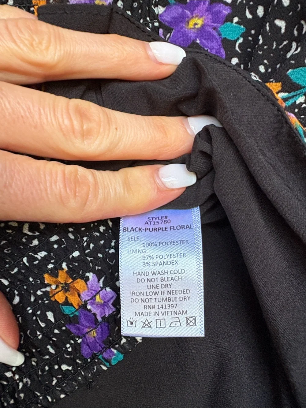 Astr Black Floral V-Neck Long Sleeve Blouse with Orange and Purple Accents